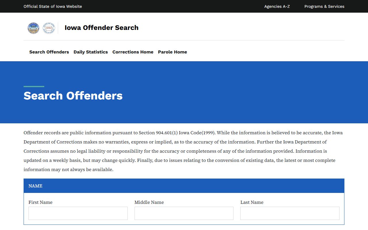 Keokuk County inmate records Iowa DOC offender search fields