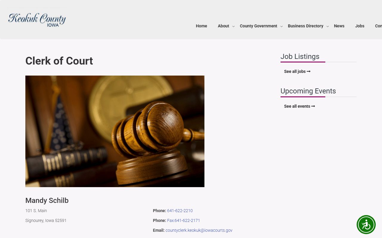 Keokuk County Clerk of Court contact for court records after arrest