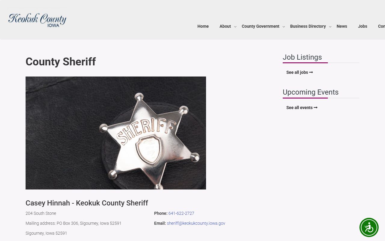 Keokuk County sheriff page for jail inmate lookup contact information